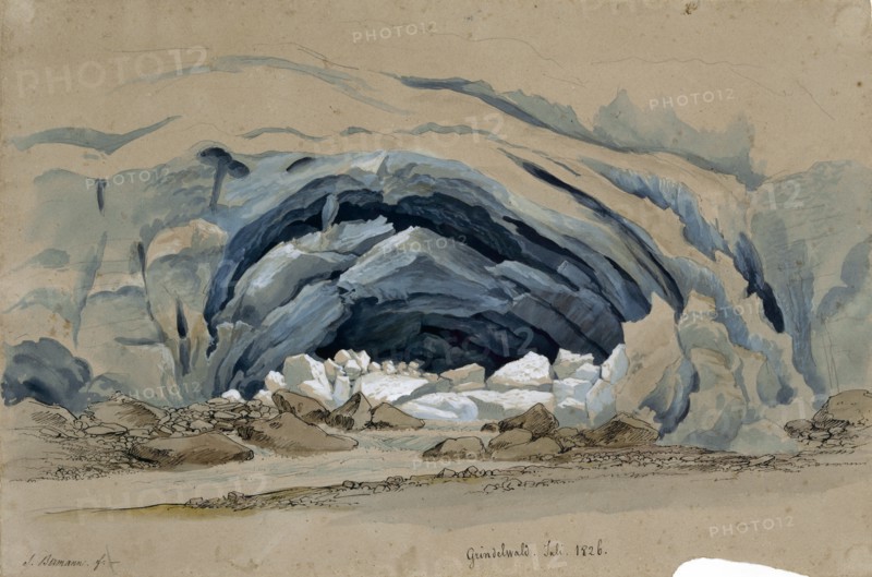 Glacier Gate of the Black Lütschine near Grindelwald, 1826, pencil, quill, watercolor and opaque white, page: 30.3 x 45.5 cm, L. u., Signed with pen: S. Birmann., f ., M.u., designated and dated: Grindelwald., July., 1826th, Samuel Birmann, Basel 1793–1847 Basel
