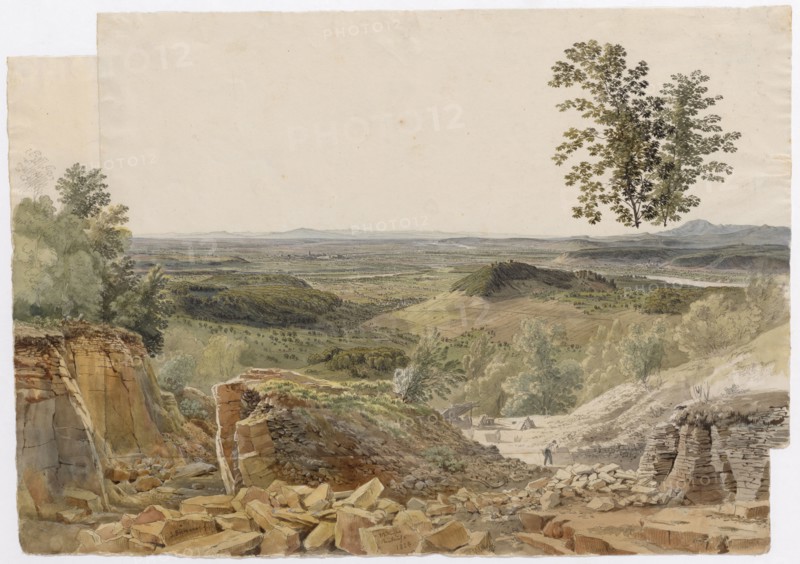 Muttenzer quarry, 1824, pencil, quill, watercolor and cover color, sheet: 32.7 x 46.5 cm (largest mass, glued together from two sheets), U. l., Signed with pen: S. Birmann., f ., u, ., M. inscribed and dated: Muttenzer quarry., 1824th, Samuel Birmann, Basel 1793–1847 Basel