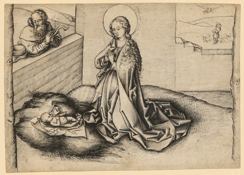 The Nativity (Adoration of the Child), Feather in Black, Sheet: 21 x 29.2 cm, Unmarked, Martin Schongauer, (Kopie nach / copy after), Colmar um 1445–1491 Colmar