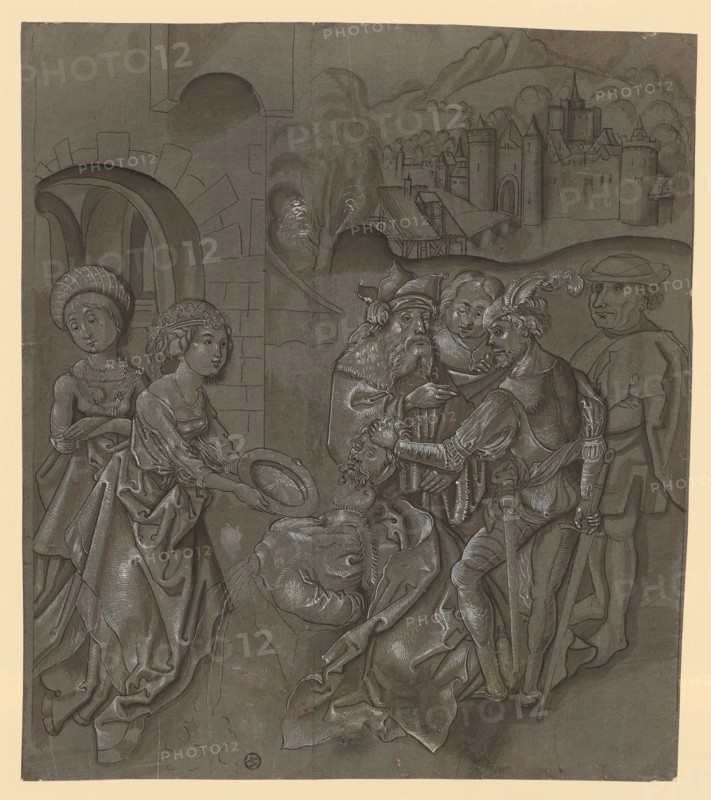The decapitation of the John the Baptist, c. 1500, pen in black, brown washed, heightened in white, on gray-tinted paper, page: 33.7 x 29.2 cm, unsigned, Anonym, Oberrhein (Basel), um 1500