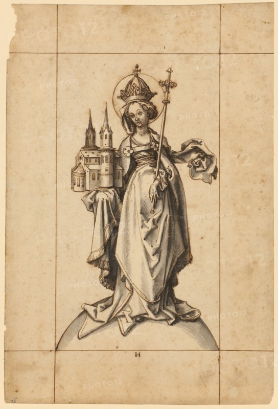 The Holy Empress Kunigunde, c. 1500, quill in brown, on traces of charcoal drawing, gray wash, sheet: 31 x 20.9 cm, U. M. inscribed with pen in brown: H, Hans Holbein d. Ä., Augsburg um 1460/65–1524