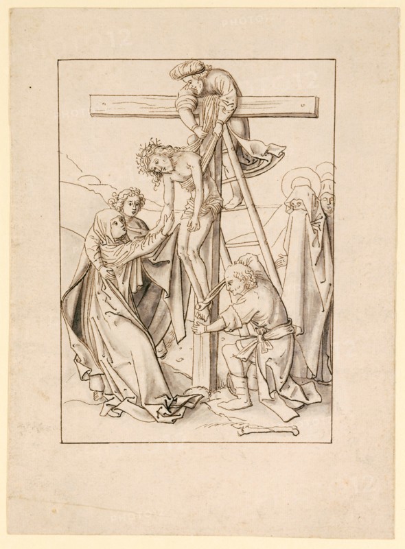 The Descent from the Cross, pen in brown, gray washed, wound up, sheet: 21.8 x 15.7 cm |, Picture: 15.2 x 10.8 cm, Not marked, Jörg Schweiger, (zugeschrieben / attributed to), Augsburg 1470/80 –1533/34 Basel