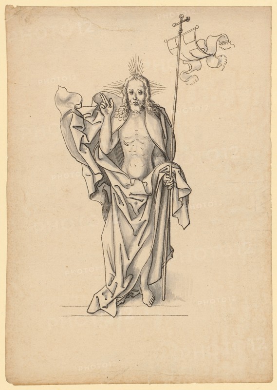 Risen Christ, Feather in Dark Brown, Washed in Gray, Journal: 22.1 x 15.6 cm, Unsigned, Jörg Schweiger, (zugeschrieben / attributed to), Augsburg 1470/80 –1533/34 Basel