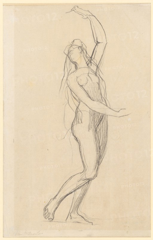 Female nude with raised left arm, black chalk over pencil, laminated on half board, Sheet: 32.1 x 20.5 cm, Not marked, Johann Heinrich Füssli, Zürich 1741–1825 Putney Hill b. London