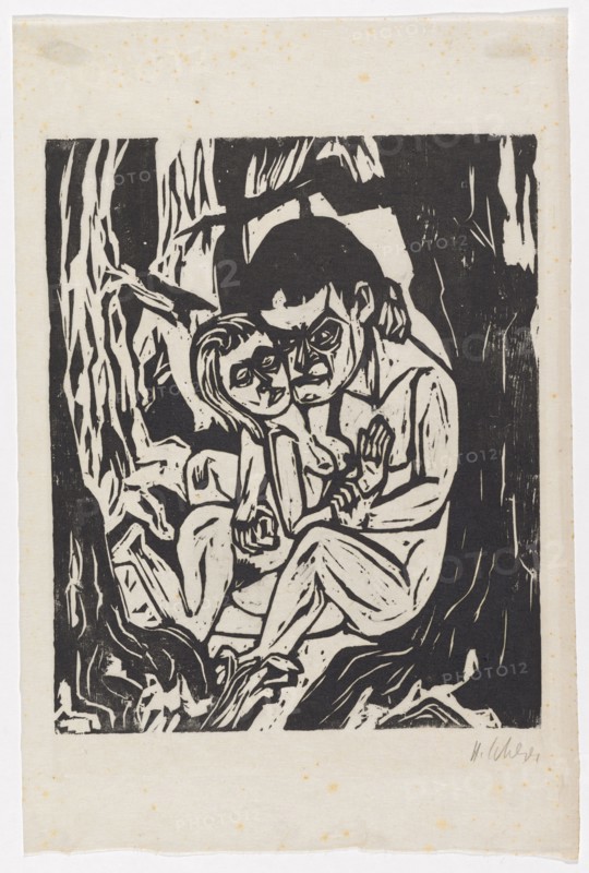 Sheet from the portfolio The Koral of the Great Baal (after Bertolt Brecht), 1925, woodcut on Japanese paper, with original passe-partout (detached), sheet: 46.7 x 31.3 cm (largest mass) |, Image: 33 x 27.5 cm (largest mass), R. under the illustration signed in pencil: H. Scherer, Hermann Scherer, Rümmingen/Baden-Württemberg 1893–1927 Basel