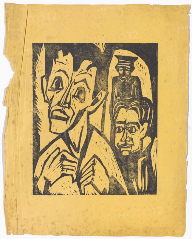 The confession, 1926, woodcut on ocher paper, sheet: 50.7 x 40.2 cm (largest mass) |, Picture: about 33 x 27.5 cm, Hermann Scherer, Rümmingen/Baden-Württemberg 1893–1927 Basel