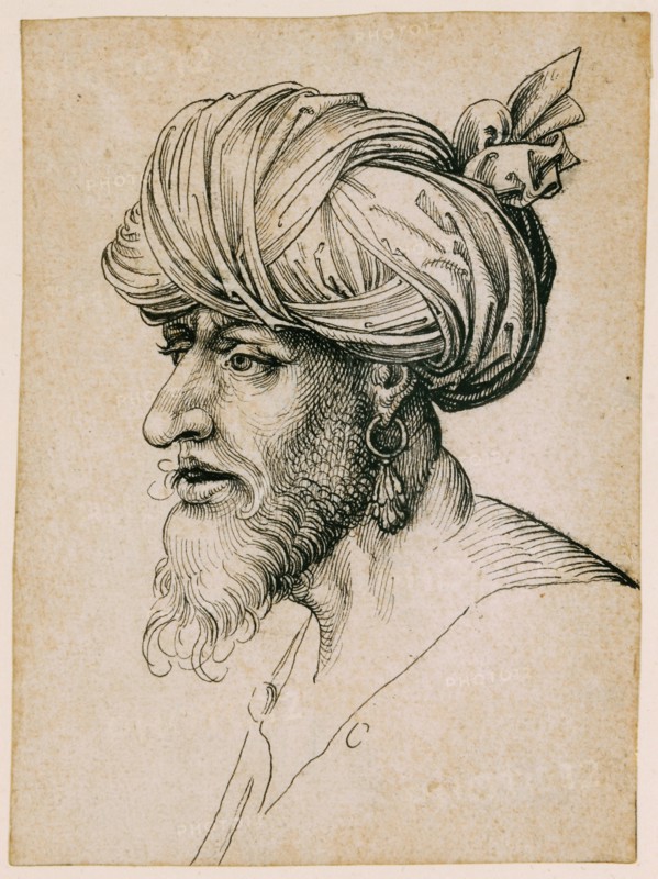 Head of a man wearing a turban, to the left, feather in black, Journal: 14 x 10.5 cm, Unmarked, Martin Schongauer, (Kopie nach / copy after), Colmar um 1445–1491 Colmar