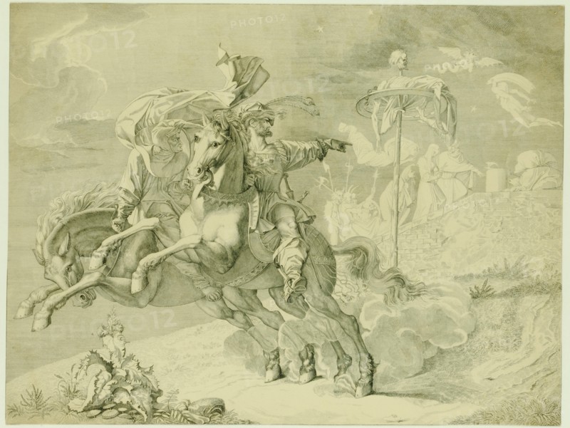 Faust and Mephistopheles galloping past the Rabenstein on horseback, 1816 (issue 1825), copperplate engraving with etching, folio: 39.4 x 51.9 cm (largest mass), Peter von Cornelius, Inventor, Düsseldorf 1783–1867 Berlin, Ferdinand Ruscheweyh, Stecher, Neustrelitz 1785–1846 Neustrelitz