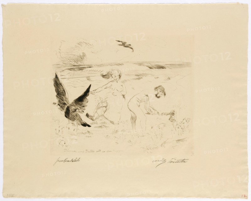 The Curse, 1911, drypoint (WZ: J W. ZANDERS), proof, single condition, leaf: 39 x 49.5 cm (largest mass) |, Plate: 25 x 30 cm, inscribed in the plate in the middle below within the representation: he should carry you thorns and thistles, r., signed in pencil with the inscription: Lovis Corinth, l, ., under the representation in pencil designates: proof, Lovis Corinth, Tapiau/Ostpreussen (heute Gwardjesk, Russland) 1858–1925 Zandvoort