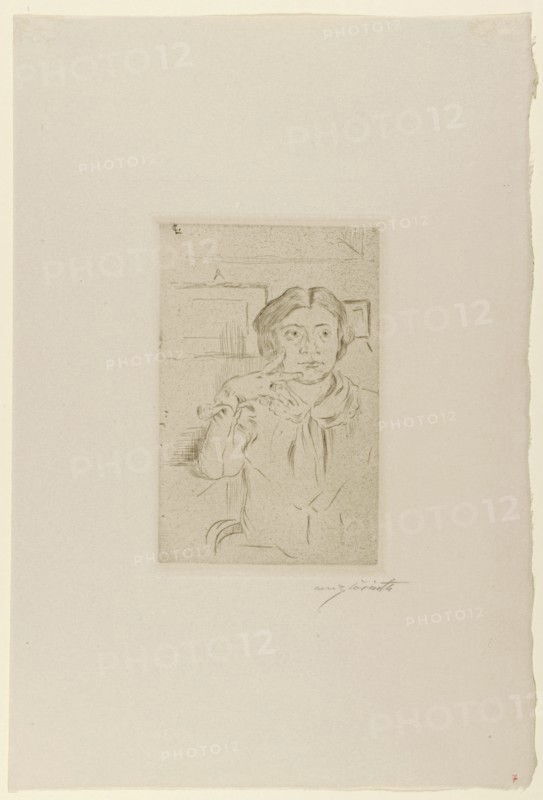 The wife of the artist, 1909, drypoint with vernis mou (?), Only condition, folia: 38.4 x 26.2 cm (largest mass) |, Plate: 18 x 12 cm, O. l., monogrammed in the plate: CL., [, Ligated, ], r., Signed below in pencil: Lovis Corinth, Lovis Corinth, Tapiau/Ostpreussen (heute Gwardjesk, Russland) 1858–1925 Zandvoort