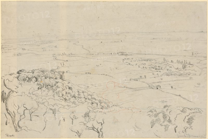 Tivoli, (1880), chalk, figure with red pencil, mounted, leaf: 35.1 x 52.5 cm, U. r., Signed in pencil: Hans Thoma [connected], with chalk u., l, ., designated: Tivoli, Hans Thoma, Bernau im Schwarzwald 1839–1924 Karlsruhe