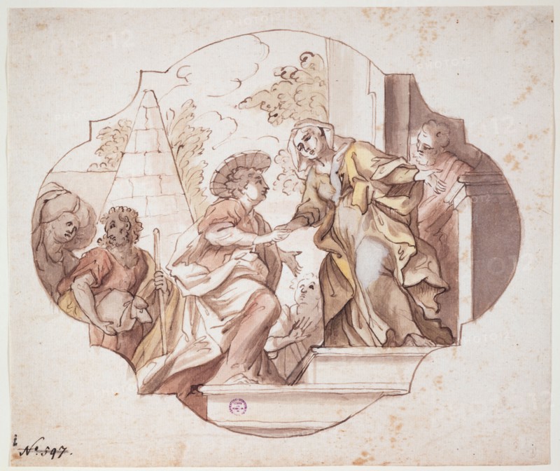 Visitation, around 1723, feather (brown), washed, watercolored and heightened with white, over pencil, sheet: 19.7 x 23.3 cm |, Picture: 17.4 x 20.8 cm, Johann Georg Bergmüller, Türkheim/Allgäu 1688–1762 Augsburg