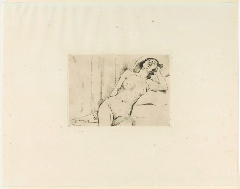 Resting three-quarter act, 1911, etching (Vernis mou), Only one condition, Pad pressure [?], Plate: 17.4 x 12.8 cm, in plate o.l., monogrammed: LC [ligated], Lovis Corinth, Tapiau/Ostpreussen (heute Gwardjesk, Russland) 1858–1925 Zandvoort