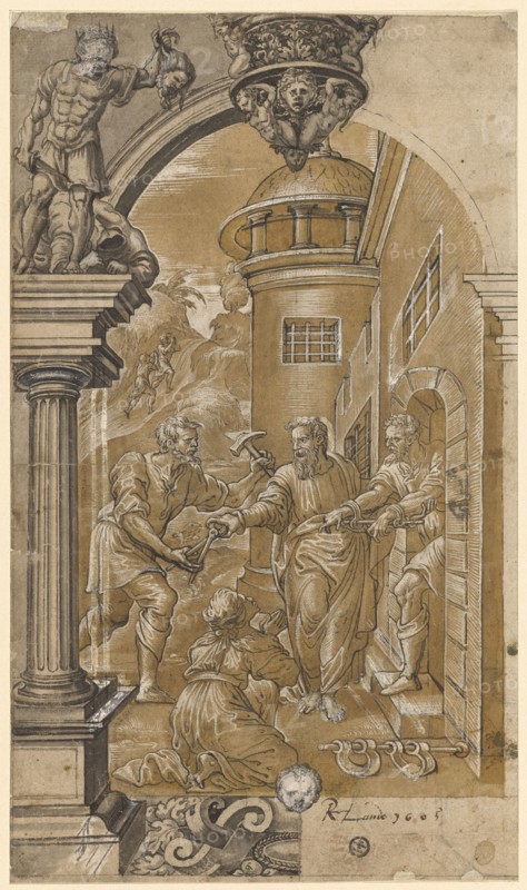 In the corner picture David beheaded Goliath, around 1545, feather in black, partly gray washed, heightened in white, in some places gray and light brown tinted paper, corrections with white, remains of a preliminary drawing with black pencil, lead lines, backed with, thin Japanese paper ???, sheet: 31.2 x 18.3 cm, not marked, David Joris (Jorisz.), Brügge (?) oder Gent 1501 (oder 1502) – 1556 Basel