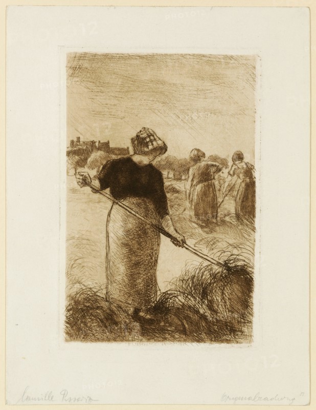 Les Faneuses, (1890), etching, print in brown, 12th condition (from 12), 100 Ex., Sheet: 26.5 x 20.1 cm |, Plate: 19.9 x 13.4 cm, Camille Pissarro, Charlotte Amalie, St.Thomas/Danish Virgin Island 1830–1903 Paris