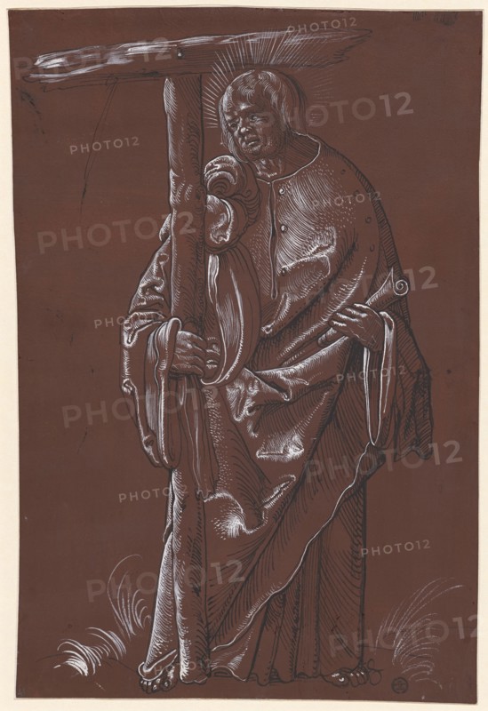 The apostle Philip, feather in black, heightened with white, on brown primed paper, page: 30.5 x 20.5 cm, unsigned, Hans Baldung gen. Grien, (Umkreis / circle), Schwäbisch Gmünd (?) 1484/85–1545 Strassburg