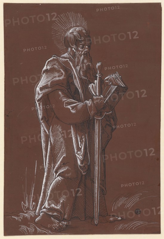 The Apostle Paul, pen in black, heightened with white, on brown-primed paper, page: 30.2 x 20.2 cm, Unmarked, Hans Baldung gen. Grien, (Umkreis / circle), Schwäbisch Gmünd (?) 1484/85–1545 Strassburg