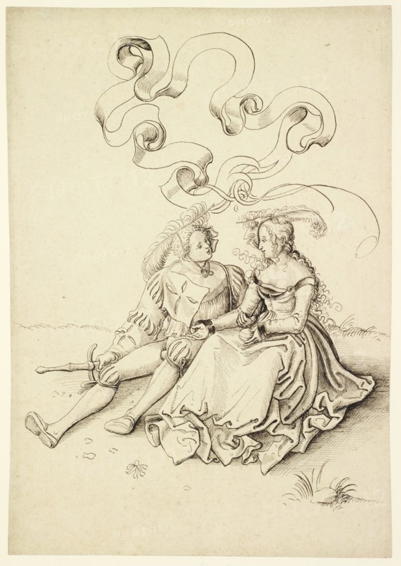Seated Loving Couple, 1500/05, feather in brown-black, leaf: 30 x 21.1 cm, unsigned, Niklaus Manuel gen. Deutsch, (Umkreis / circle), Bern um 1484–1530 Bern