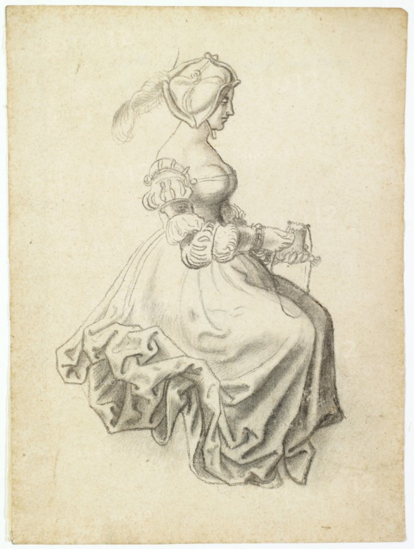 Sitting Woman with Purse, 1514/1516, Black Chalk, Sheet: 20.9 x 15.5 cm, Unrecorded, Anonym, Schweiz, 1. Hälfte 16. Jh., Niklaus Manuel gen. Deutsch, (Umkreis / circle), Bern um 1484–1530 Bern