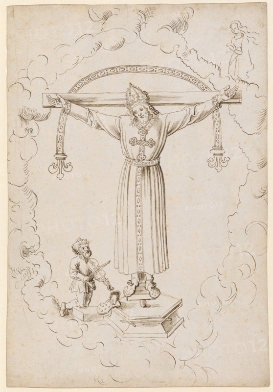 The miraculous image of the Volto Santo in Lucca, c. 1510, feather in black-brown, page: 30.9 x 21.4 cm, unsigned, Anonym, Oberrhein (sog. Pseudo-Leu)