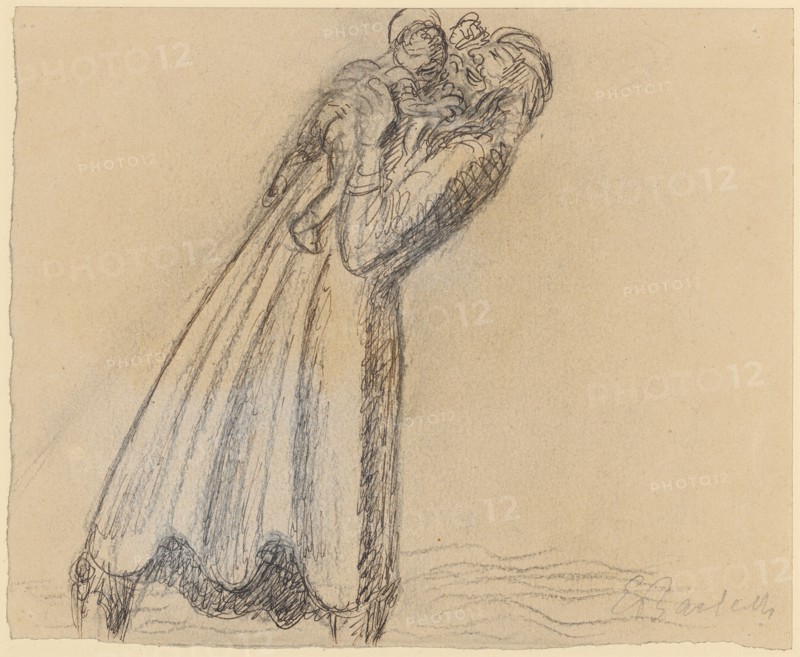 Saint Christopher, pen and chalk on brownish paper, leaf: 20.2 x 24.7 cm, U. r., Signed in pencil: EBarlach, Ernst Barlach, Wedel/Holstein 1870–1938 Rostock
