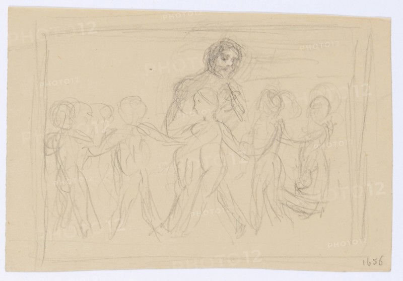 Sketch after Böcklin's painting Pan in the Children's Reach, 1866, pencil, sheet: 9 x 13.3 cm, Rudolf Schick, Berlin 1840–1887 Berlin
