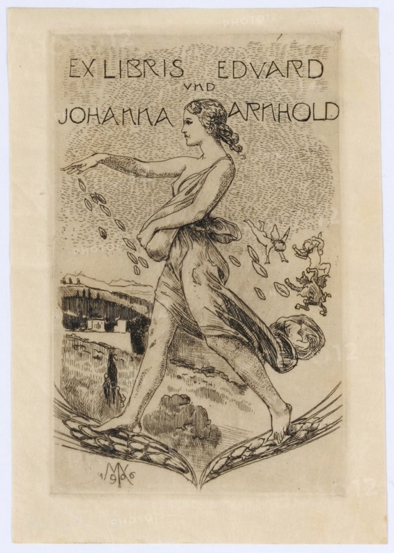 Ex Libris Eduard and Johanna Arnhold, 1906, etching on imitation Japanese paper, sheet: 12.2 x 8.4 cm |, Plate: 10.4 x 6.5 cm, in the plate u., l, ., monogrammed and dated: MK, 1906, Max Klinger, Leipzig 1857–1920 Grossjena bei Naumburg