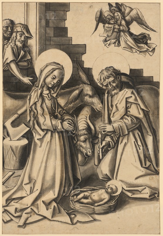 Adoration of the Child, c. 1500, pen and brush in black, gray-brown washed, page: 37.5 x 25.6 cm, unsigned, Hans Holbein d. Ä., (Werkstatt / workshop), Augsburg um 1460/65–1524