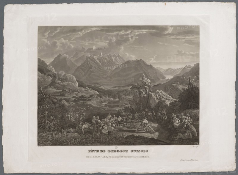 The Swinging Festival on Balisalp, after 1823, aquatint on thick vellum, folio: 54 x 74.5 cm |, Plate: 46.5 x 58 cm, Not specified, Franz Hegi, Radierer, Lausanne 1774–1850 Zürich, Jakob Christoph Miville, (nach / after), Basel 1786–1836 Basel