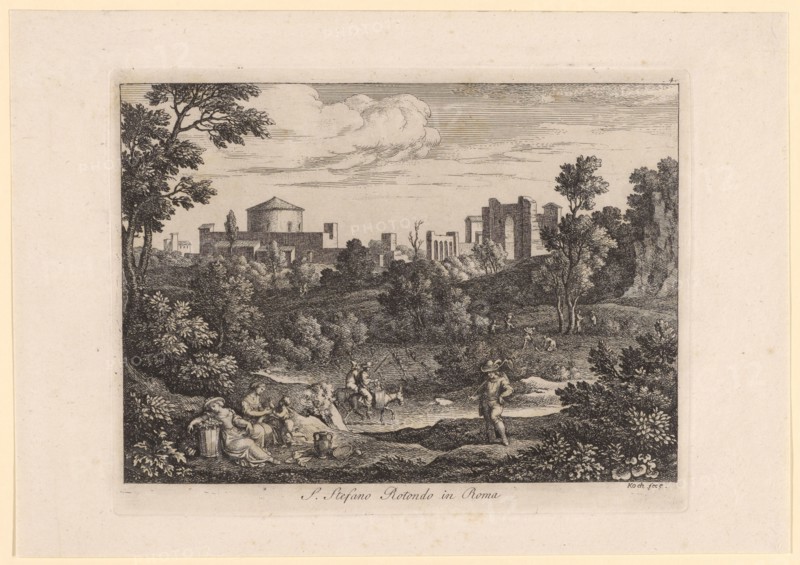 S. Stefano Rotondo in Roma, 1810, etching, sheet: 20 x 28.7 cm |, Plate: 16.4 x 21.4 cm, in the plate o. R., designated: 4, M. and., Inscribed: S. Stefano Rotono in Roma, u, ., r., designated: cook fece., Joseph Anton Koch, Obergiblen bei Elbigenalp (Lechtal) 1768–1839 Rom