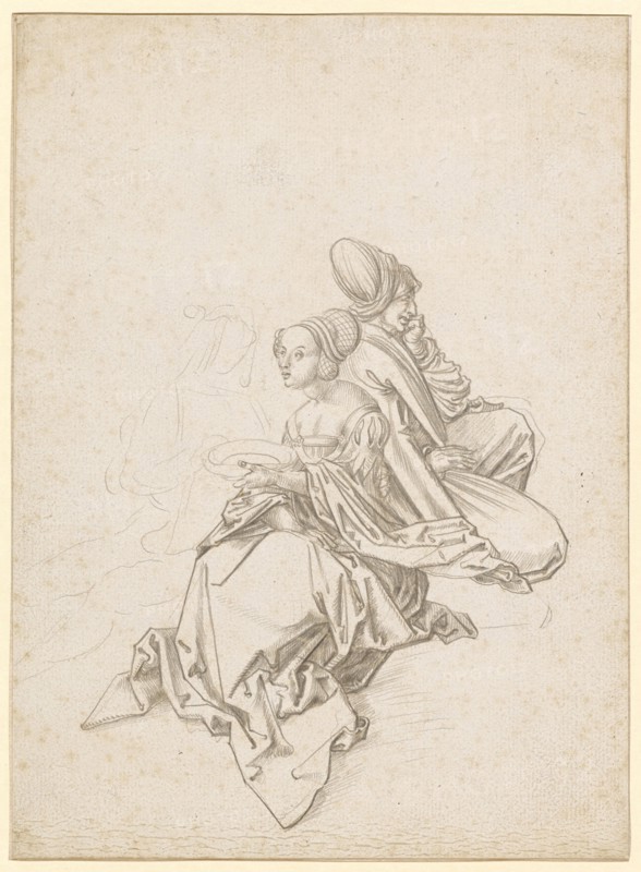 Seated couple and elderly woman, c. 1510, silver pen, on white primed paper, page: 21 x 15.3 cm, unmarked, Albrecht Dürer, (Kopie / copy), Nürnberg 1471–1528 Nürnberg, Anonym, Oberrhein, um 1510