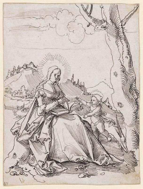 Mary with a Child in the Landscape, c. 1516, Feather in Black, Journal: 14.8 x 11.2 cm, Unsigned, Hans Leu d. J., Zürich um 1490–1531 in der Schlacht am Gubel