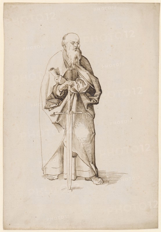 The Apostle Paul, 1st half of the 16th century, feather in brown, page: 31.2 x 21.3 cm, unmarked, Anonym, Oberrhein (sog. Pseudo-Leu)