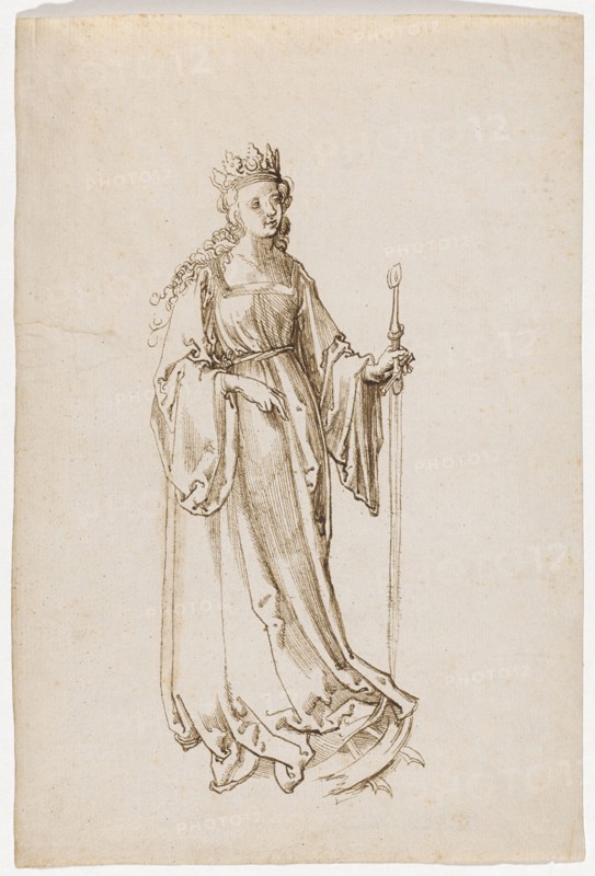 St. Catherine, 1st half of the 16th century, feather in brown, Journal: 216 x 144 mm, 146, Not marked, Anonym, Oberrhein (sog. Pseudo-Leu)