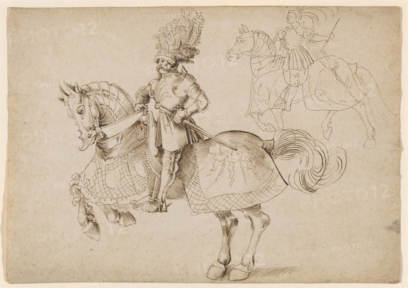 Two Horsemen, left, 1st half of the 16th century, feather in brown, leaf: 21.7 x 30.9 cm, unsigned, Anonym, Oberrhein (sog. Pseudo-Leu)