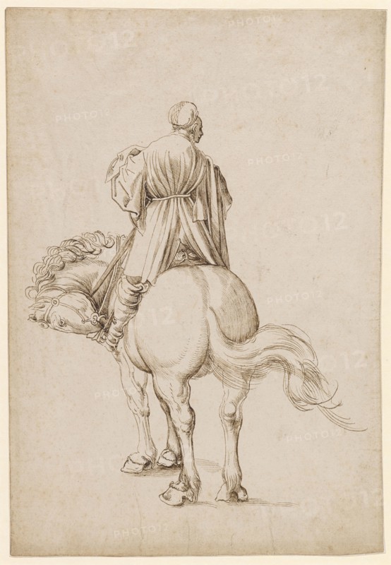 Rider in Rear View, 1st Half of the 16th Century, Feather in Brown, Sheet: 31.2 x 21.3 cm, Not Signed, Anonym, Oberrhein (sog. Pseudo-Leu)