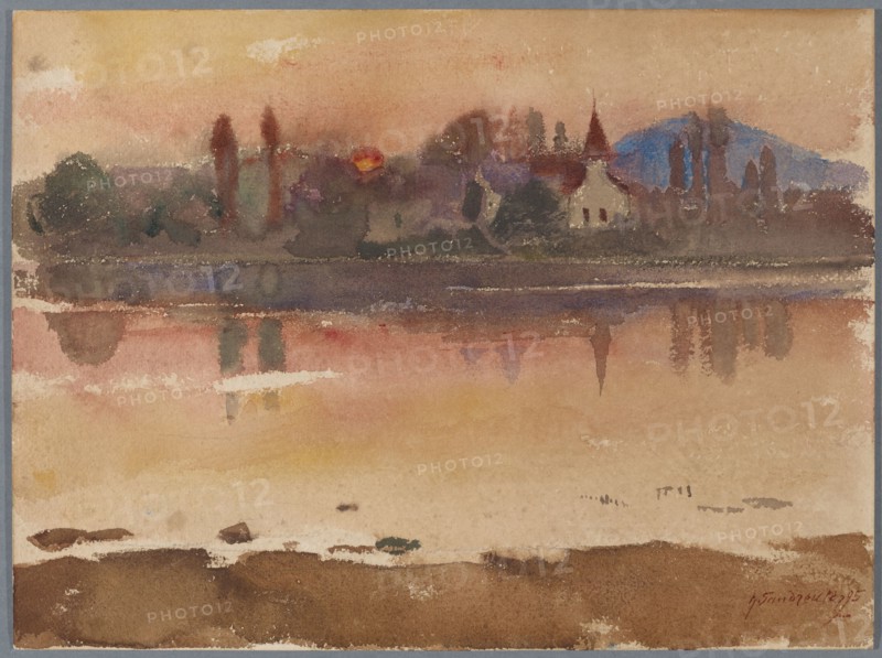 Sunset, 1895, watercolor, sheet: 26.3 x 35.5 cm, U. r., Brush signed in red: H. Sandreuter 95, Hans Sandreuter, Basel 1850–1901 Riehen