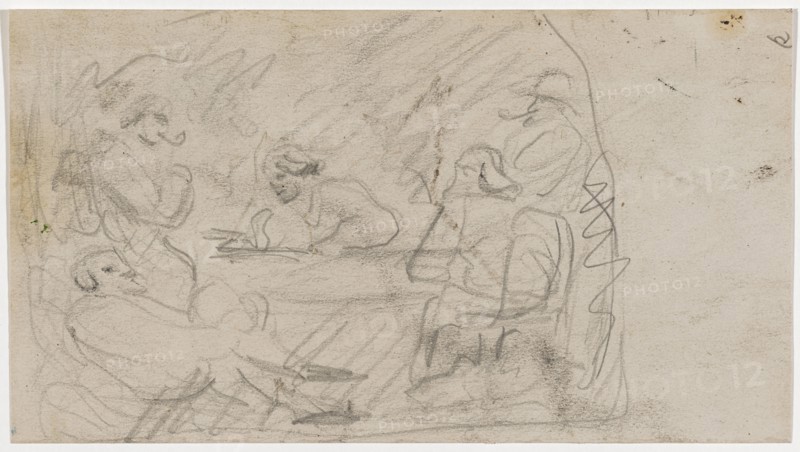 Reading in the Garden, c. 1868, pencil on light gray drawing paper, sheet: 12.6 x 22.6 cm, unmarked, Paul Cézanne, Aix-en-Provence 1839–1906 Aix-en-Provence