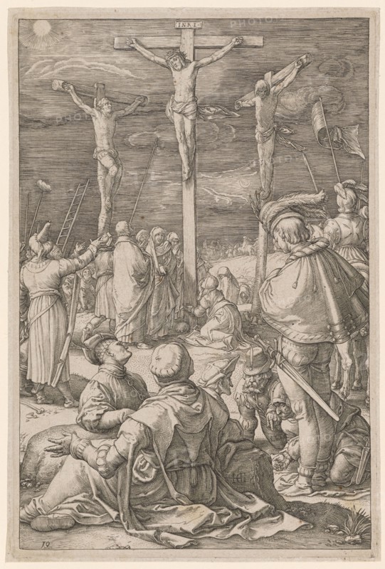 Christ on the Cross, copperplate, plate: 20.3 x 13.5 cm |, Leaf: 20.7 x 14 cm, U. l., numbered: 10, u, ., monogrammed on the stone: HG [lig.], Hendrick Goltzius, Mühlbrecht 1558–1617 Haarlem