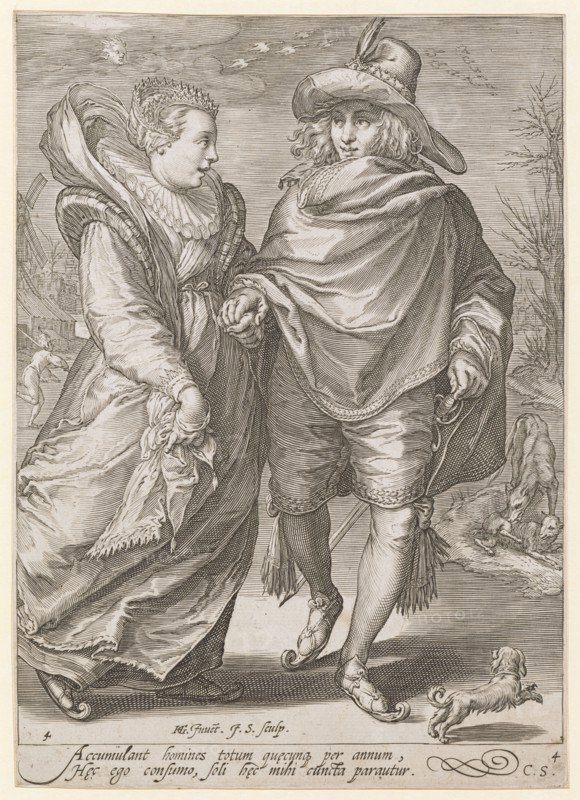 Winter, 1601 (print before 1652), copperplate engraving, sheet: 22.3 x 15.9 cm (trimmed within the margin of the plate), U. l., numbered: 4, u, ., M. indicates: HG., [lig.] Inu [n] et., I.S., sculp, ., below the image field: Accumulant homines totum qu [a] ecunq [ue] per annum, H [a] ec ego consumco, soli h [a] ec mihi cuncta parautur ., u, ., r., numbered and monogrammed: 4, C.S., Jan Saenredam, Stecher, Zaandam 1565–1607 Assendelft, Hendrick Goltzius, Inventor, Mühlbrecht 1558–1617 Haarlem, Claes Jansz. Visscher, Verleger, Amsterdam 1586/87–1652 Amsterdam