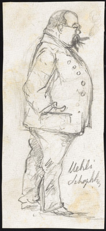 Man with glasses and cigar from the side, pencil, sheet: 14.2 x 6.4 cm, U. r., inscribed in pencil: Mehli Seh ... [illegible], Paul Franz Otto, 1839–1927