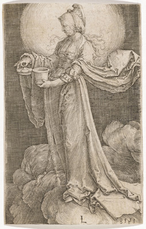 Mary Magdalene on the Clouds, 1518, copperplate engraving, 2nd condition, sheet: 11.9 x 7.6 cm, signed monogram: L, u, ., r., reversed dated: 1518, Lucas van Leyden, Leiden 1494 (?) –1533 Leiden