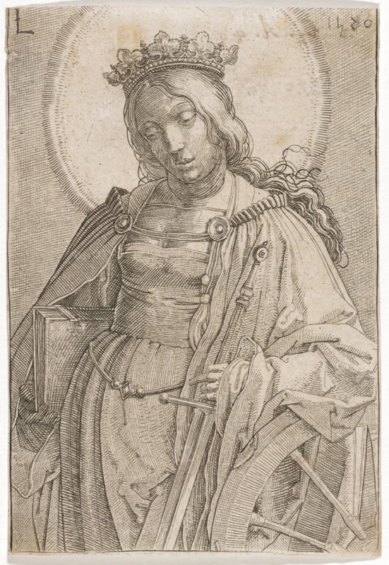 The hl., Catherine of Alexandria, 1520, etching and copperplate engraving, sheet: 11.1 x 7.7 cm, O. l., monogrammed: L, o. r., dated: 1520, Lucas van Leyden, Leiden 1494 (?) –1533 Leiden