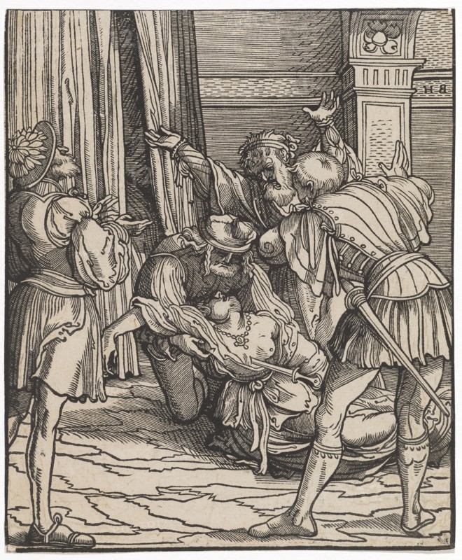 Suicide of the Lucretia, around 1515, woodcut, second condition, sheet: 16.8 x 14 cm, O. r., monogrammed: H.B, Hans Burgkmair d. Ä., Augsburg 1473–1531 Augsburg