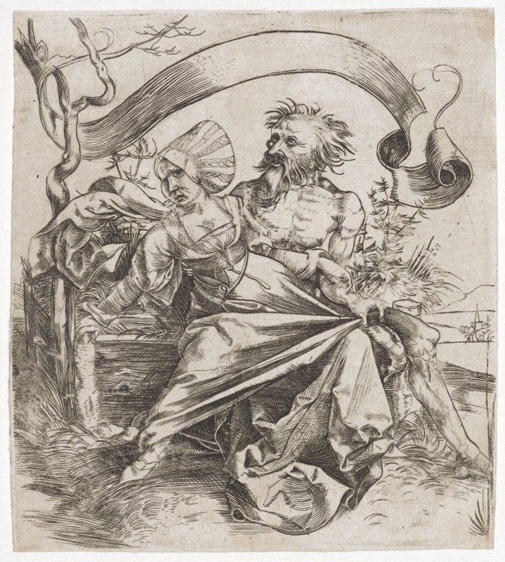 Young Woman, Threatened (The Violent One), c. 1495, Copperplate, Journal: 11.1 x 10.1 cm, Unsigned, Albrecht Dürer, Nürnberg 1471–1528 Nürnberg