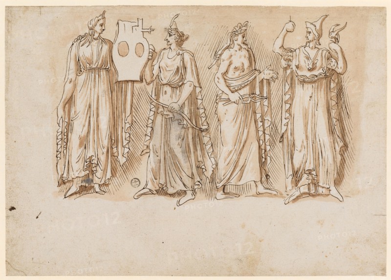 Part of the so-called Borghesian Twelve-God-Reliefs (today Louvre, Paris), 1541/47, feather in brown, red-brown washed, paper: 21.1 x 30 cm, verso above right., numbered with red chalk: 24, Frans Floris de Vriendt I., Antwerpen 1519/20–1570 Antwerpen