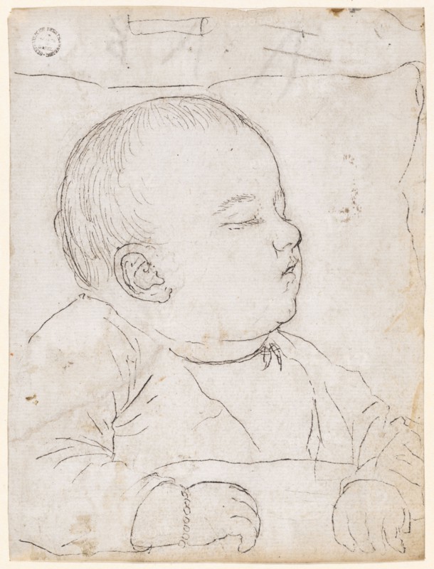 Sleeping child, pen in black, over preliminary drawing with graphite pencil, Sheet: 14 x 10.5 cm, Not marked, Hans Hug Kluber, Basel 1535/36–1578 Basel