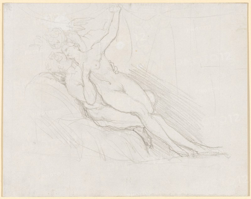 Loving couple, resting on a bed, pencil, mounted, Leaf: 18.2 x 23.1 cm, Not marked, Johann Heinrich Füssli, Zürich 1741–1825 Putney Hill b. London