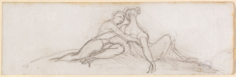 Lovers, chalk, verso: pencil, sheet: 5.9 x 18.9 cm, not marked, Johann Heinrich Füssli, Zürich 1741–1825 Putney Hill b. London