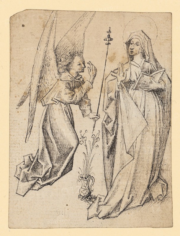 The Annunciation to Mary, c. 1460/70, feather in dark gray, folio: 13.5 x 10.1 cm, unsigned, Anonym, Süddeutschland (?), um 1460/70